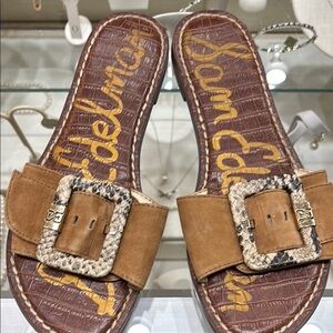 Sam Edelman Tan and Brown Sandals with Rhinestone Buckles